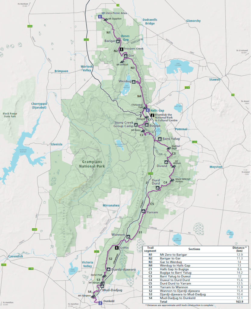 A full map of the Grampians Peaks Trail.